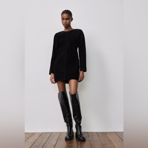 Zara- FLOCKED DENIM DRESS TRF-MED - Picture 4 of 12